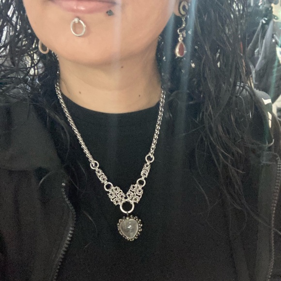 Handmade Genuine crystal quartz heart charm maille silver boho choker necklace - Picture 16 of 16